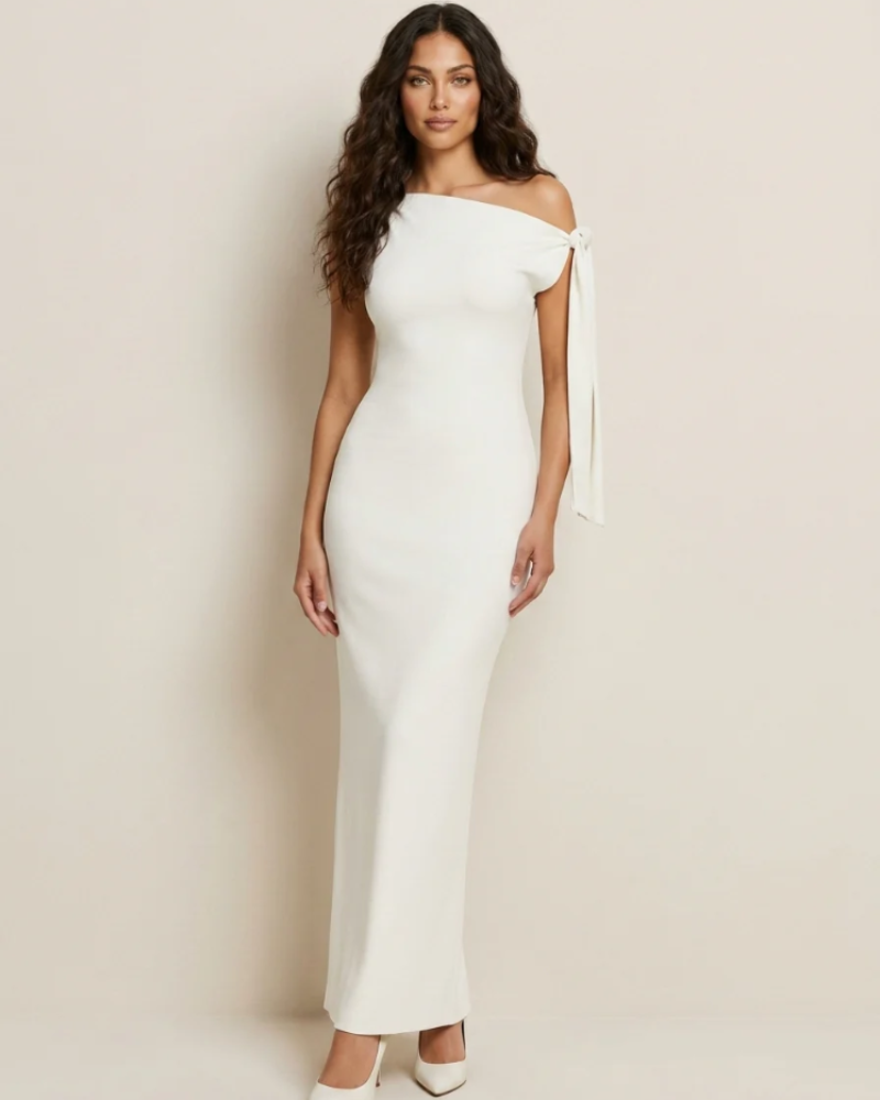 Victoria Women's Evening Gown – One-Shoulder Maxi Dress with Bow Detail
