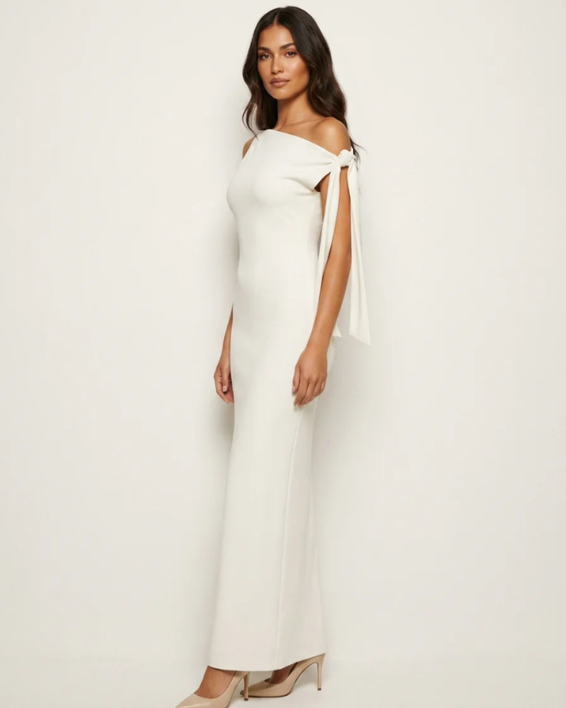 Victoria Women's Evening Gown – One-Shoulder Maxi Dress with Bow Detail