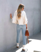 Mia Women's Cropped Denim Jacket – Fitted Style with Frayed Hem & Button Closure