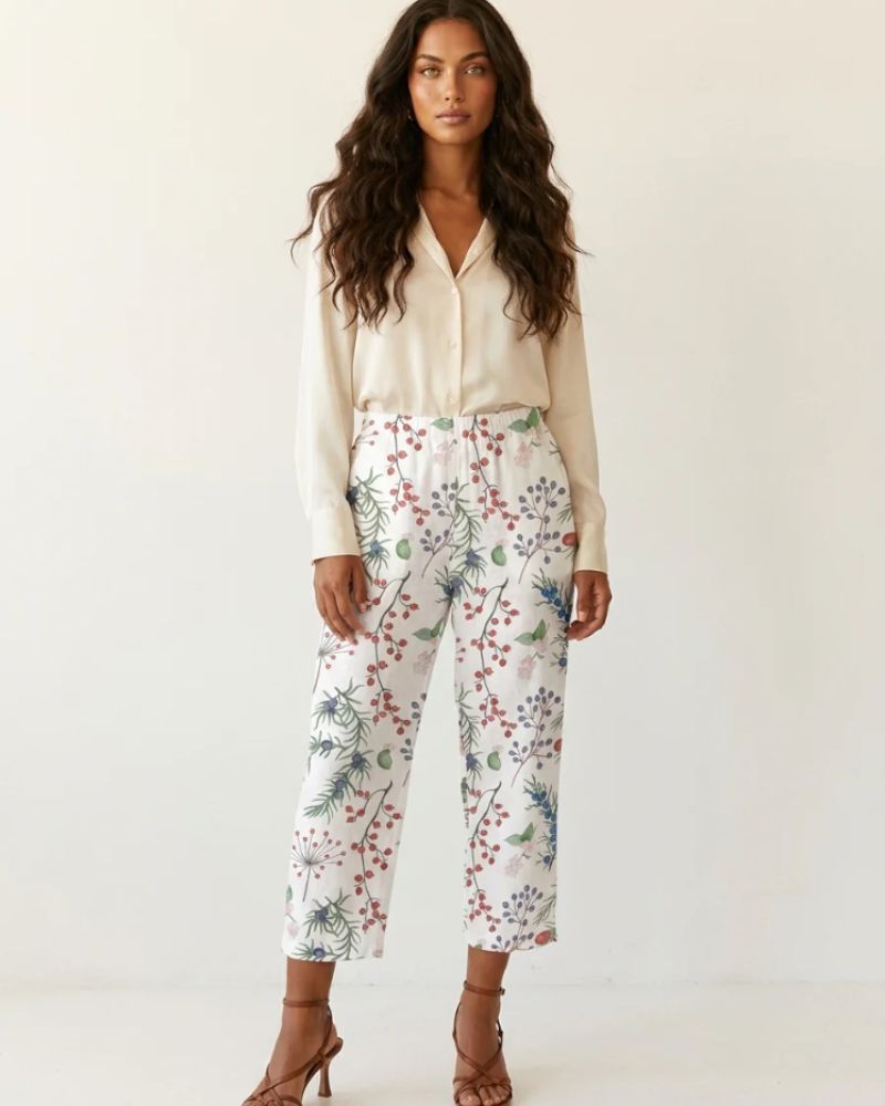 Bianca Women's Wide-Leg Pants – Colorful Print, Elastic Waist & Pockets