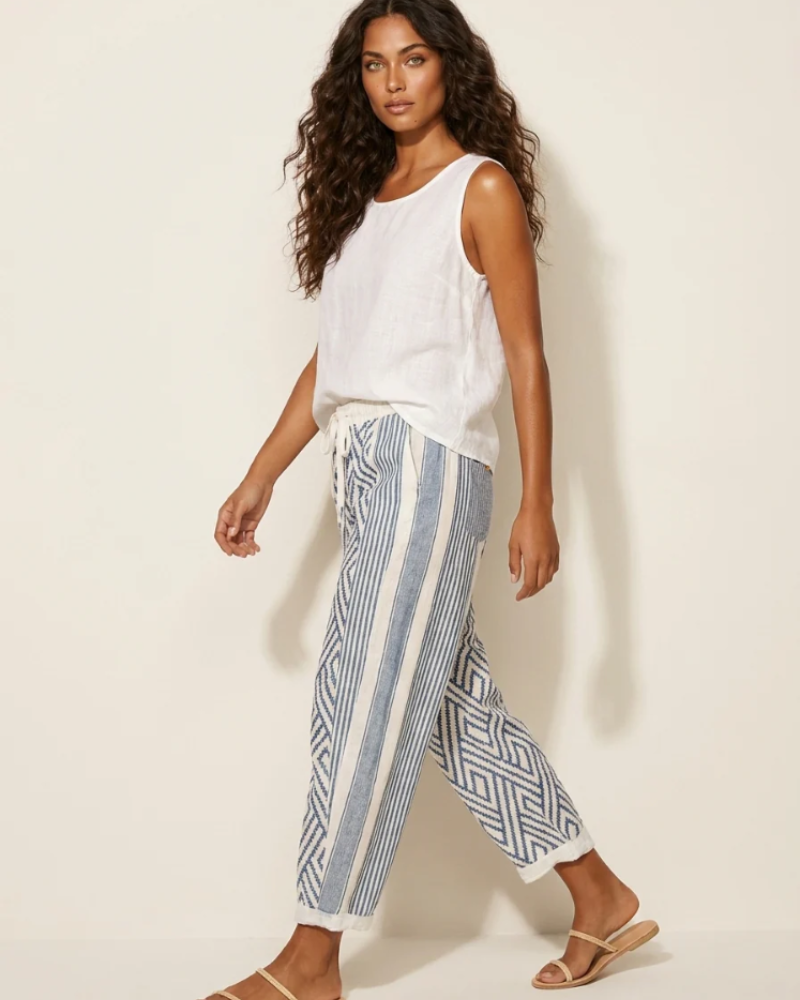 Bianca Women's Wide-Leg Pants – Colorful Print, Elastic Waist & Pockets