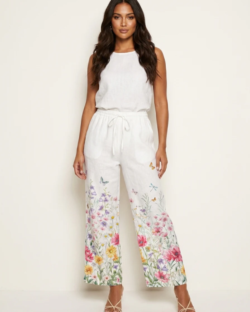 Bianca Women's Wide-Leg Pants – Colorful Print, Elastic Waist & Pockets