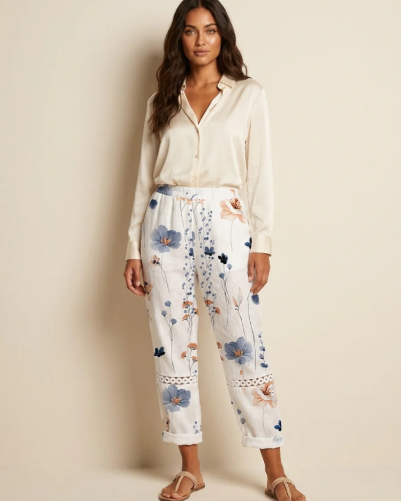 Bianca Women's Wide-Leg Pants – Colorful Print, Elastic Waist & Pockets