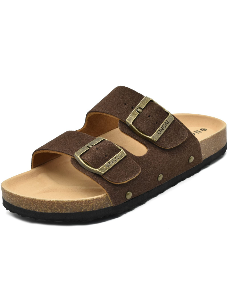 Eliza Women’s Slide Sandals – Adjustable Buckle Cork Footbed with Arch Support