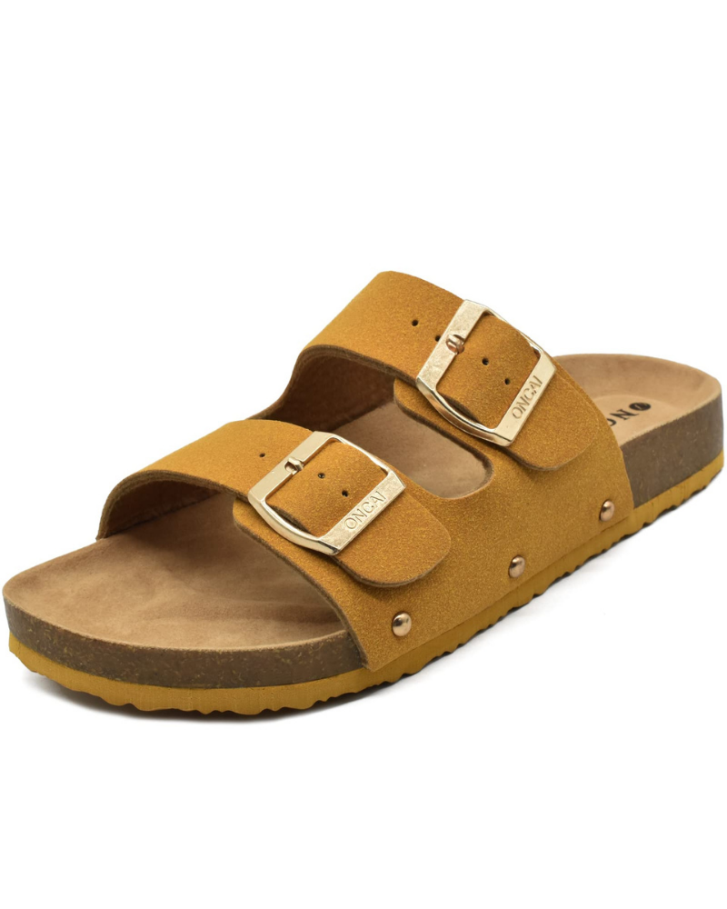 Eliza Women’s Slide Sandals – Adjustable Buckle Cork Footbed with Arch Support