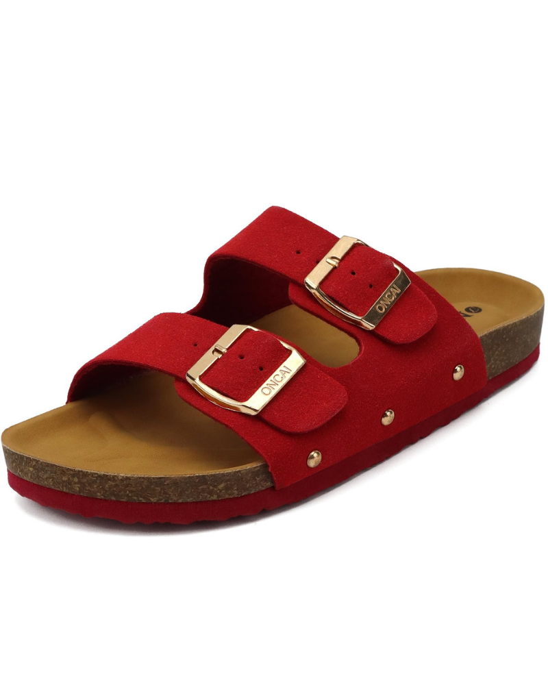 Eliza Women’s Slide Sandals – Adjustable Buckle Cork Footbed with Arch Support