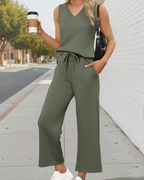 Aurora Women’s Two-Piece Set – V-Neck Summer Travel Matching Outfit