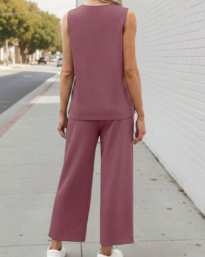 Bianca Women’s Two-Piece Set – V-Neck Summer Vacation Travel Matching Outfit