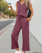 Bianca Women’s Two-Piece Set – V-Neck Summer Vacation Travel Matching Outfit