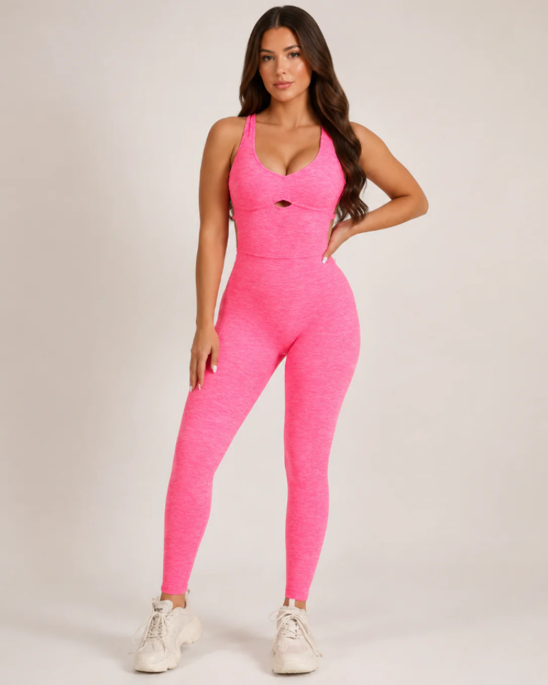 Jocelyn Women's Open-Back Workout Jumpsuit – Fitted Stretch Athletic One-Piece