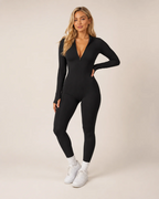 Lauren Women's Seamless Workout Jumpsuit – Long Sleeves with Front Zipper
