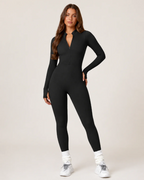 Felicity Women's Ribbed Workout Jumpsuit – Seamless Long Sleeve Zip-Front Design