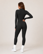 Felicity Women's Ribbed Workout Jumpsuit – Seamless Long Sleeve Zip-Front Design