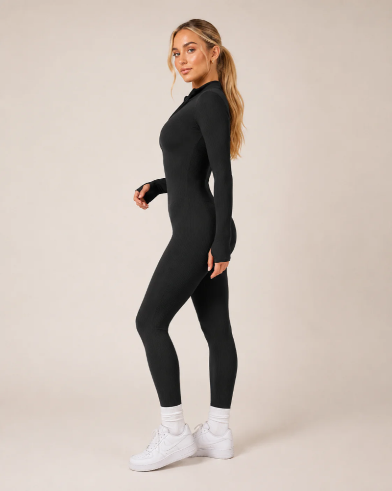 Lauren Women's Seamless Workout Jumpsuit – Long Sleeves with Front Zipper