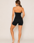 Megan Women's Halter Workout Romper – Open Back Athletic Playsuit with Shorts