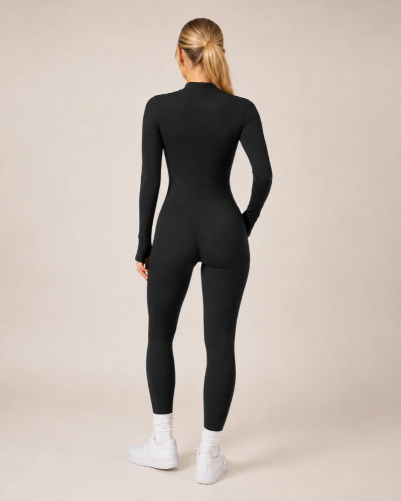 Lauren Women's Seamless Workout Jumpsuit – Long Sleeves with Front Zipper