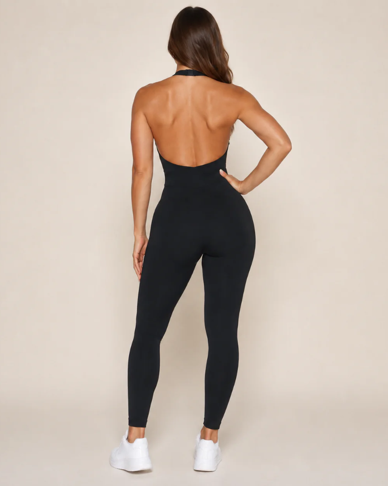 Jocelyn Women's Open-Back Workout Jumpsuit – Fitted Stretch Athletic One-Piece
