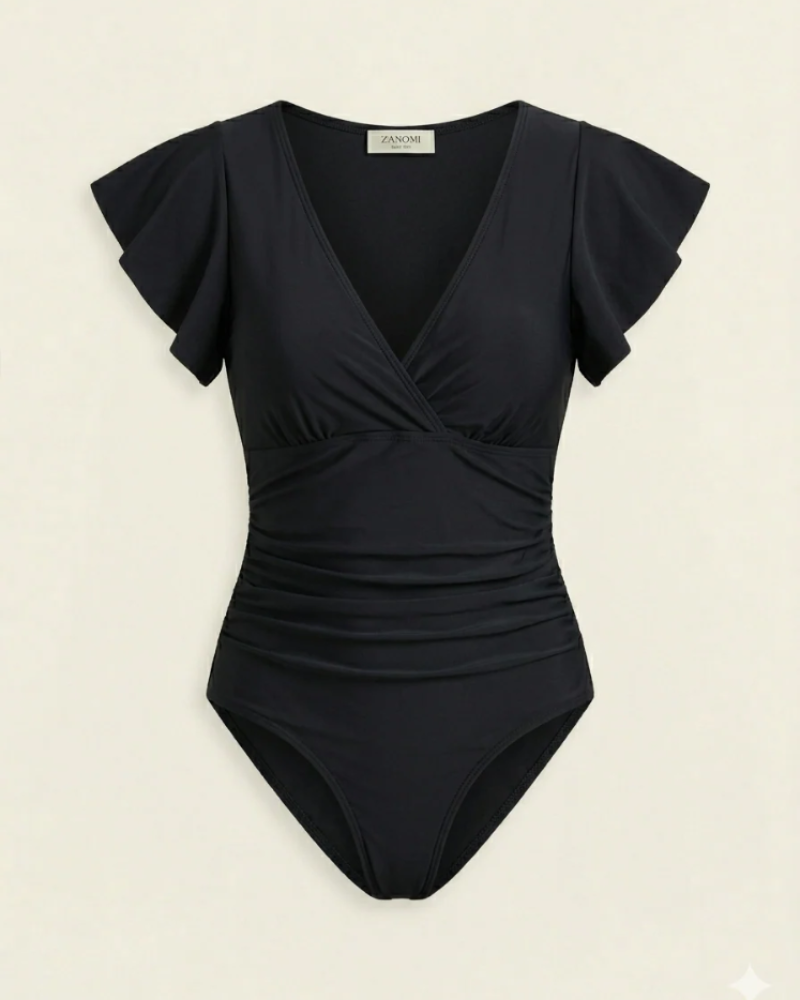 Ava Women's One Piece Swimsuit – V Neck Ruffle Sleeve Swimwear for Beach & Pool