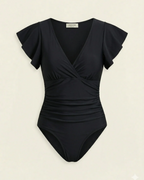 Ava Women's One Piece Swimsuit – V Neck Ruffle Sleeve Swimwear for Beach & Pool