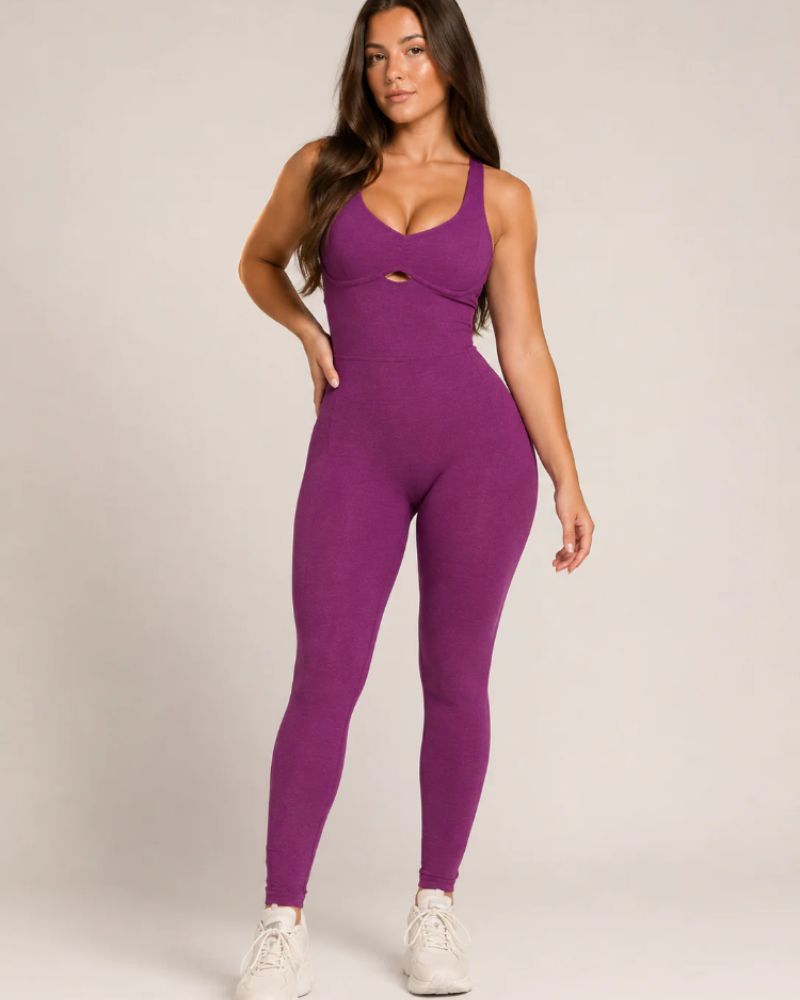 Jocelyn Women's Open-Back Workout Jumpsuit – Fitted Stretch Athletic One-Piece
