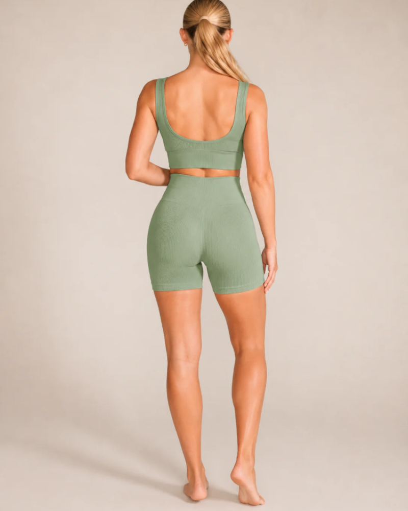 Alyssa Women's Seamless Workout Set – Crop Top & High-Waisted Shorts