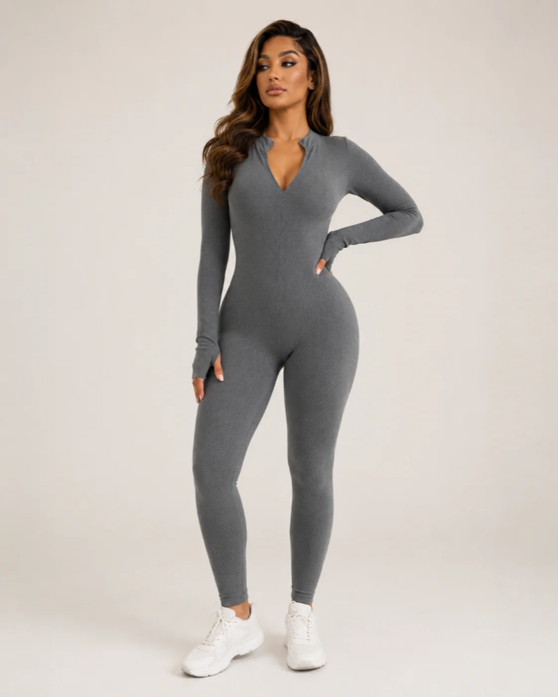 Lauren Women's Seamless Workout Jumpsuit – Long Sleeves with Front Zipper