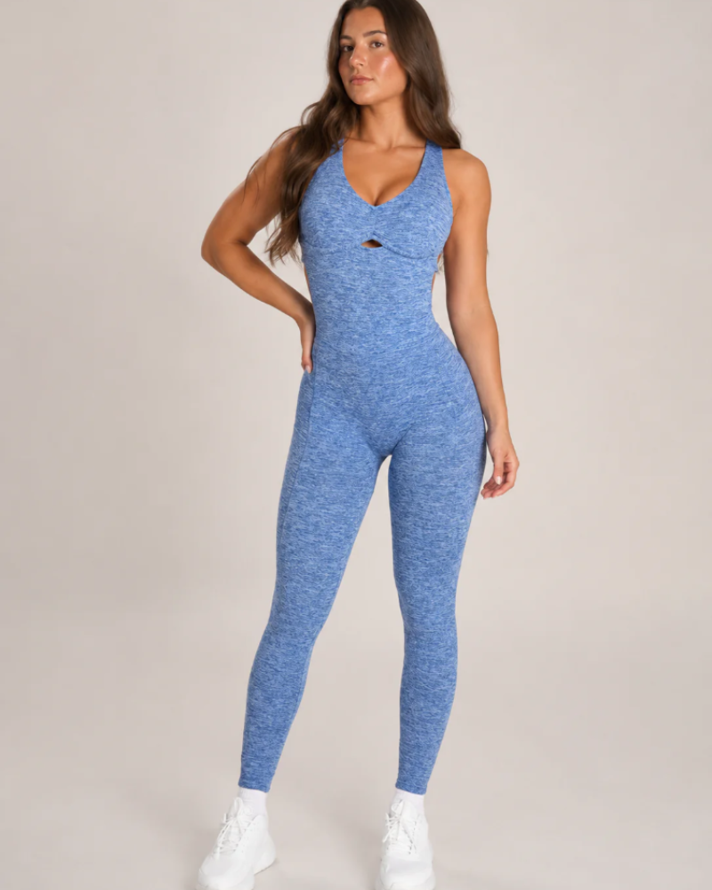 Jocelyn Women's Open-Back Workout Jumpsuit – Fitted Stretch Athletic One-Piece