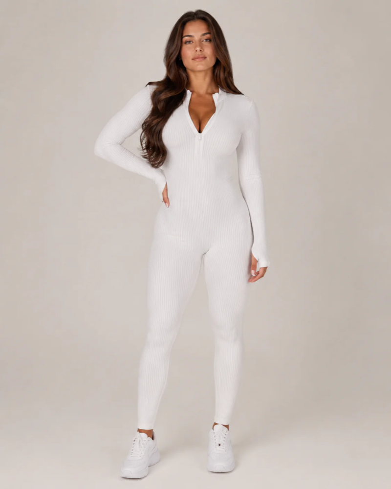 Lauren Women's Seamless Workout Jumpsuit – Long Sleeves with Front Zipper
