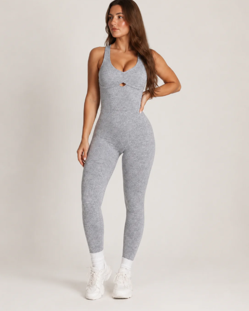 Jocelyn Women's Open-Back Workout Jumpsuit – Fitted Stretch Athletic One-Piece