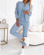 Zoe Women's 3-Piece Lounge Set – Sleeveless Top, Jacket & Elastic Waist Pants