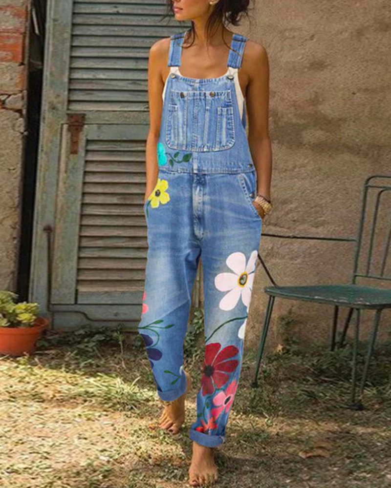 Rosie Women's Floral Overall Jumpsuit – Loose Fit Summer Romper with Pockets