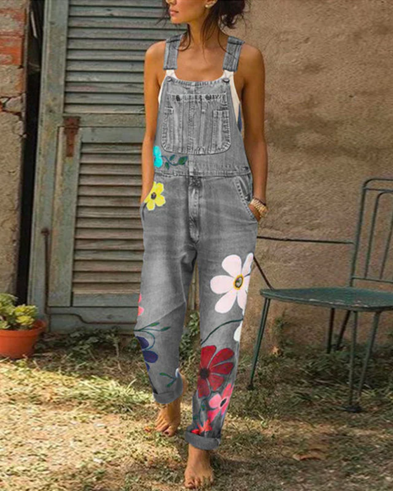 Rosie Women's Floral Overall Jumpsuit – Loose Fit Summer Romper with Pockets
