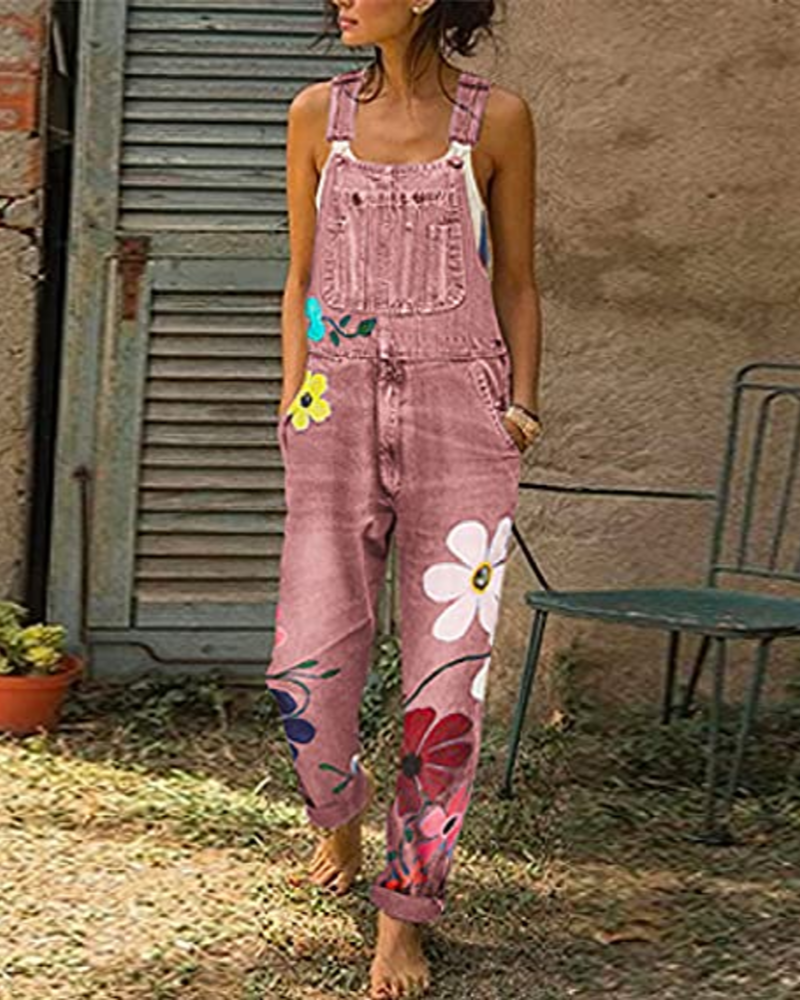 Rosie Women's Floral Overall Jumpsuit – Loose Fit Summer Romper with Pockets
