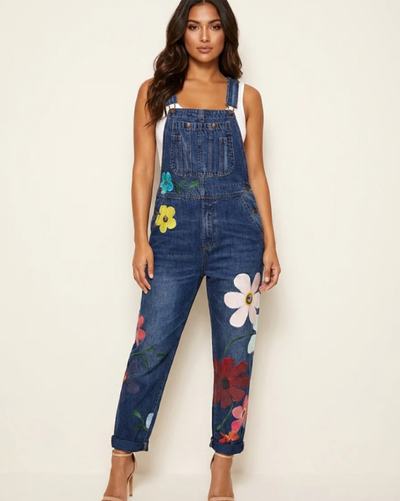Rosie Women's Floral Overall Jumpsuit – Loose Fit Summer Romper with Pockets