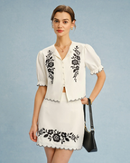 Paige Women's Embroidered Mini Skirt – Beige Design with Contrast Details