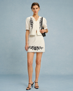 Paige Women's Embroidered Mini Skirt – Beige Design with Contrast Details