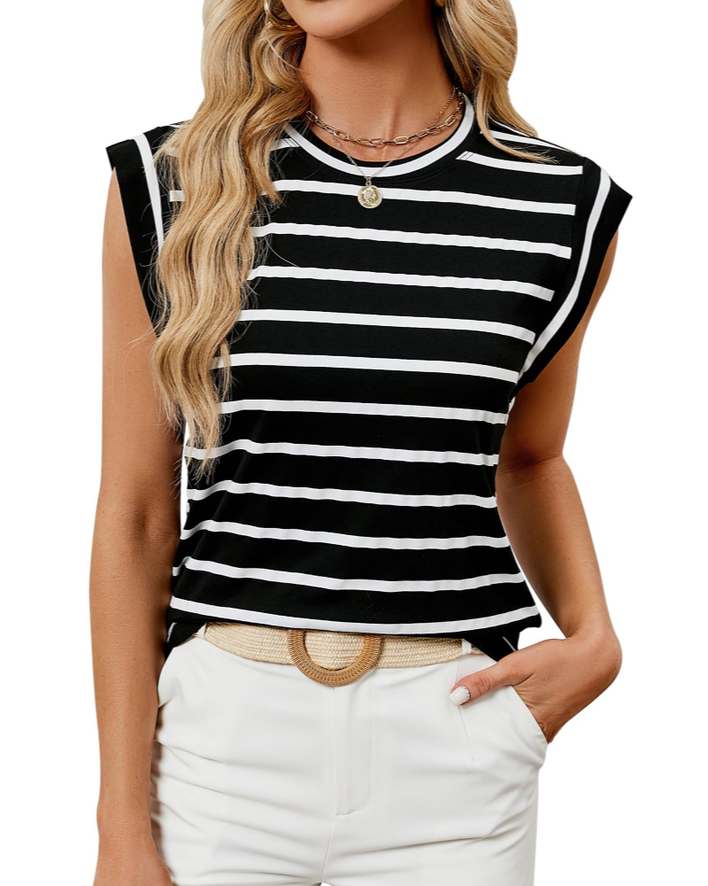 Brianna Women’s Cap Sleeve Top – Crew Neck Loose Fit Stretch Summer Tunic Tee