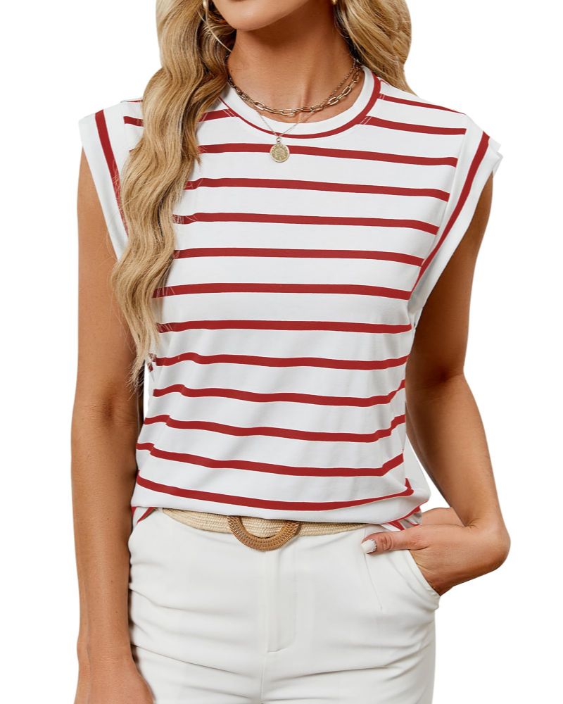 Brianna Women’s Cap Sleeve Top – Crew Neck Loose Fit Stretch Summer Tunic Tee