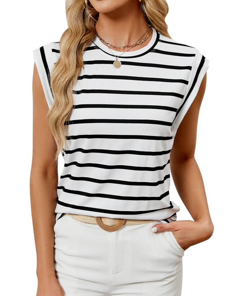 Brianna Women’s Cap Sleeve Top – Crew Neck Loose Fit Stretch Summer Tunic Tee
