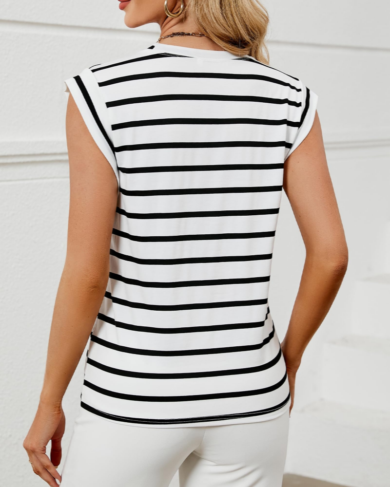 Brianna Women’s Cap Sleeve Top – Crew Neck Loose Fit Stretch Summer Tunic Tee