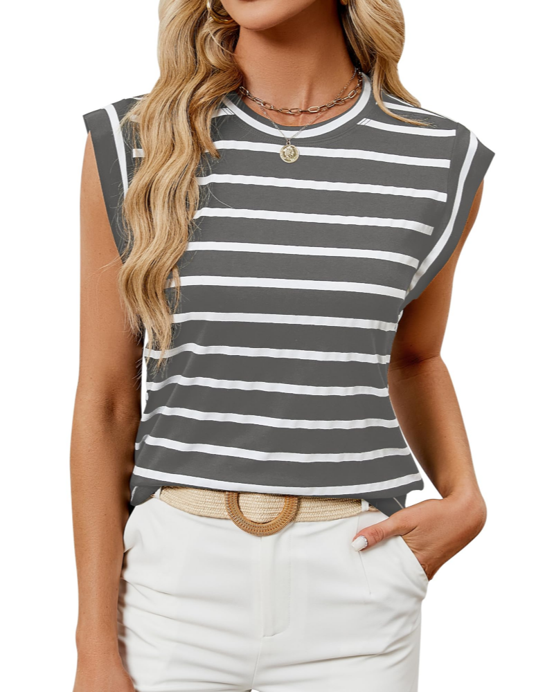 Brianna Women’s Cap Sleeve Top – Crew Neck Loose Fit Stretch Summer Tunic Tee