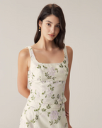 Natalie Women's Floral Tank Top – Beige Slim Fit Sleeveless Summer Top