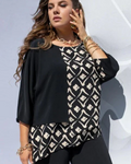 Meredith Women's Graphic Blouse – Layered Color Block Design with 3/4 Sleeves
