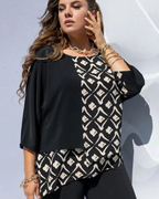 Meredith Women's Graphic Blouse – Layered Color Block Design with 3/4 Sleeves
