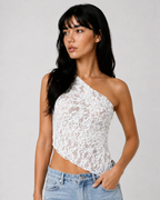 Audrey Women's One-Shoulder Lace Top – Fitted Asymmetrical Evening Blouse