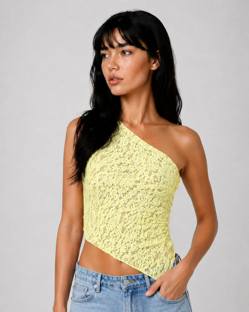 Audrey Women's One-Shoulder Lace Top – Fitted Asymmetrical Evening Blouse