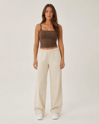 Madison Women's Ribbed Crop Top – Dark Brown Square Neck with Wide Straps