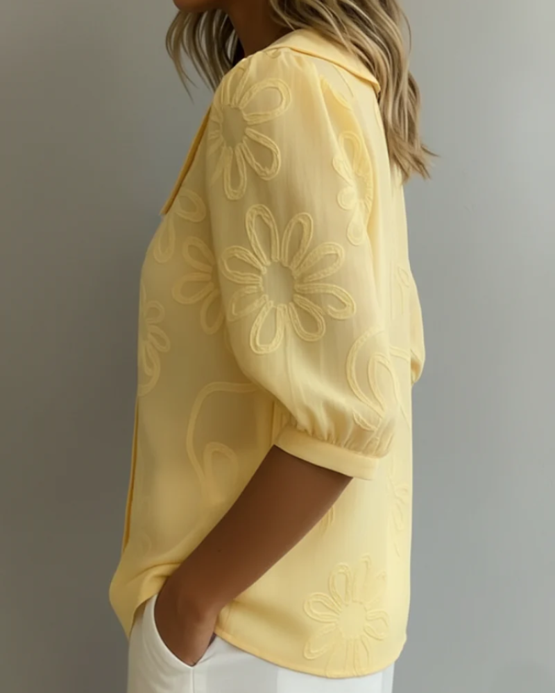 Olivia Women's Embroidered Blouse – Short Sleeve Button Top with Floral Detail