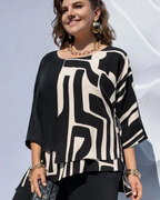 Meredith Women's Graphic Blouse – Layered Color Block Design with 3/4 Sleeves