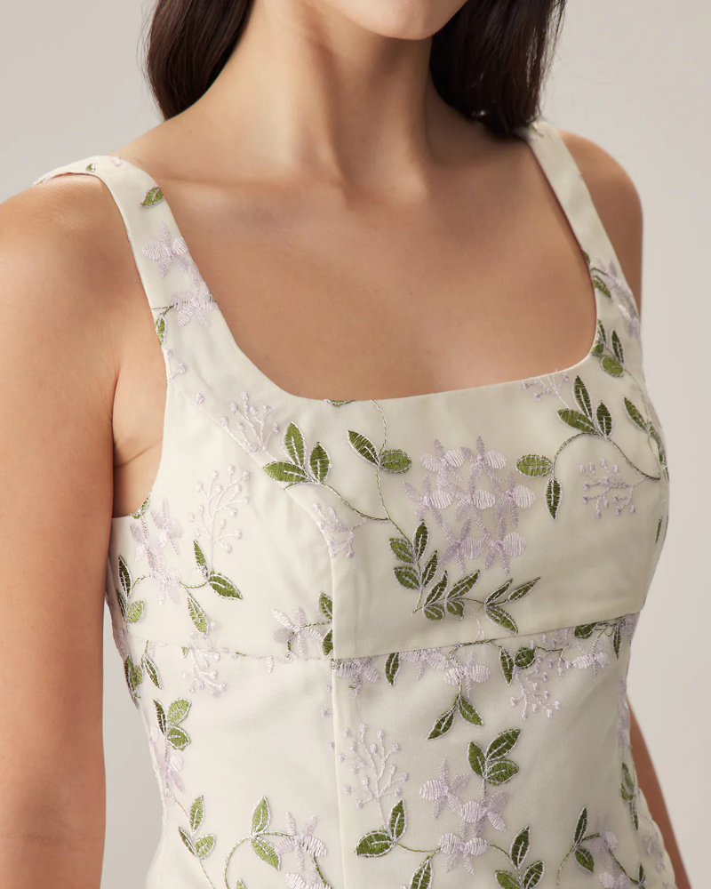 Natalie Women's Floral Tank Top – Beige Slim Fit Sleeveless Summer Top